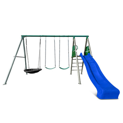 Europa Commercial Steel Swing Set with Blue Slide