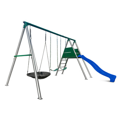 Europa Commercial Steel Swing Set with Blue Slide