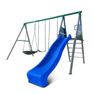 Europa Commercial Steel Swing Set with Blue Slide