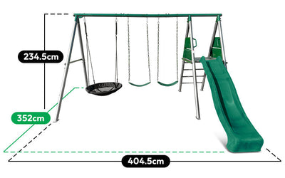 Lifespan Kids Europa Commercial Grade Steel Swing Set with Climb & 2.2m Slide (Pastel Pink)