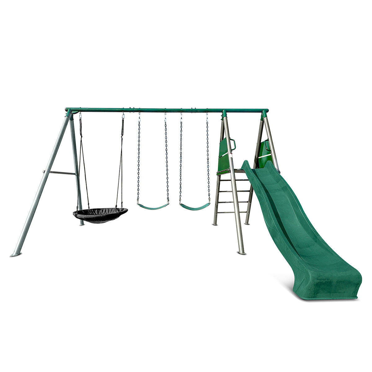 Lifespan Kids Europa Commercial Grade Steel Swing Set with Climb & 2.2m Slide (Green)
