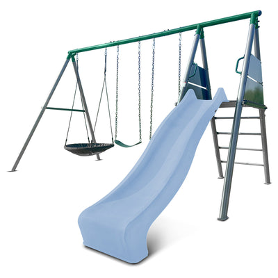 Lifespan Kids Europa Commercial Grade Steel Swing Set with Climb & 2.2m Slide (Pastel Blue)