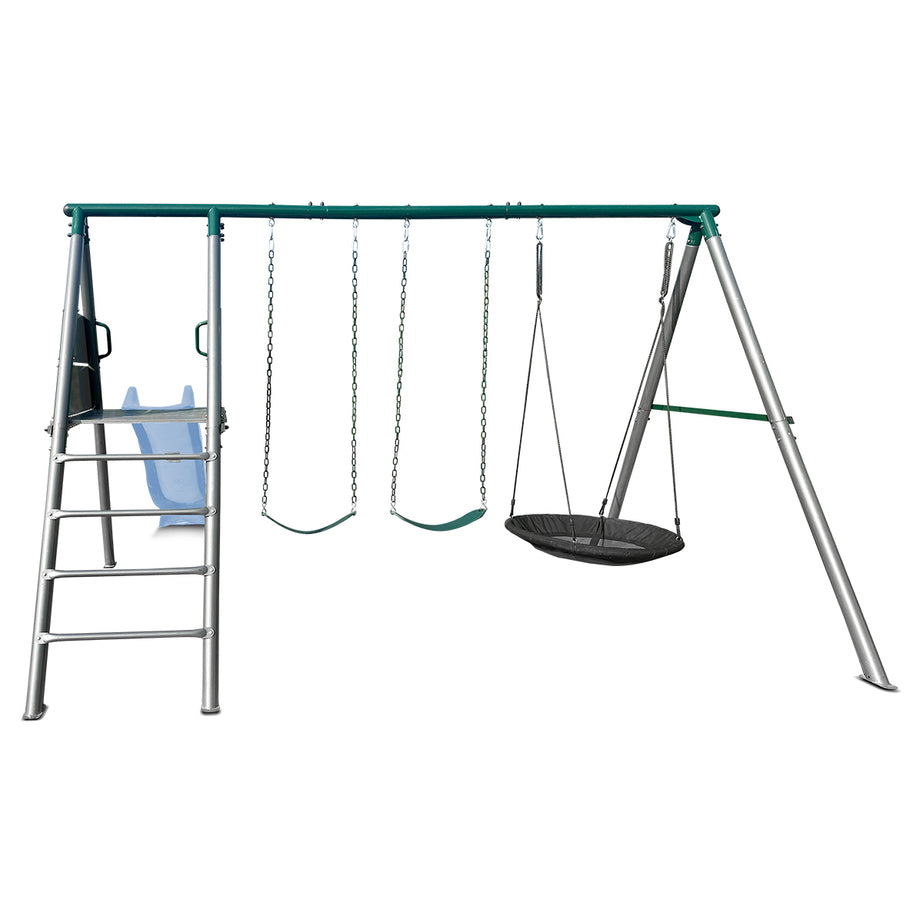 Lifespan Kids Europa Commercial Grade Steel Swing Set with Climb & 2.2m Slide (Pastel Blue)