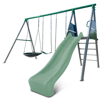 Lifespan Kids Europa Commercial Grade Steel Swing Set with Climb & 2.2m Slide (Pastel Green)