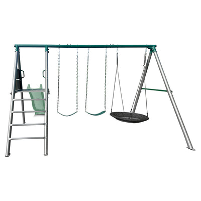 Lifespan Kids Europa Commercial Grade Steel Swing Set with Climb & 2.2m Slide (Pastel Green)