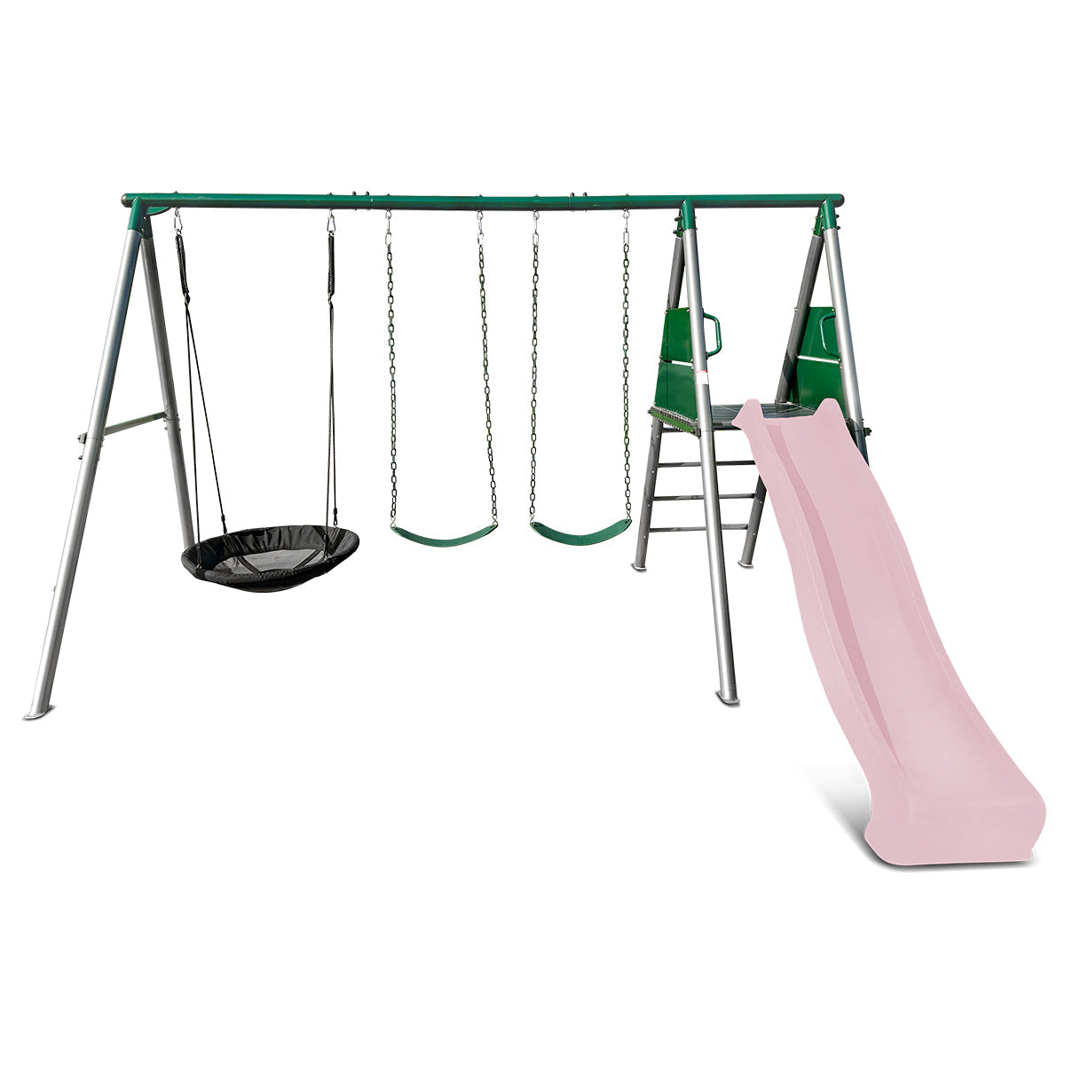 Lifespan Kids Europa Commercial Grade Steel Swing Set with Climb & 2.2m Slide (Pastel Pink)