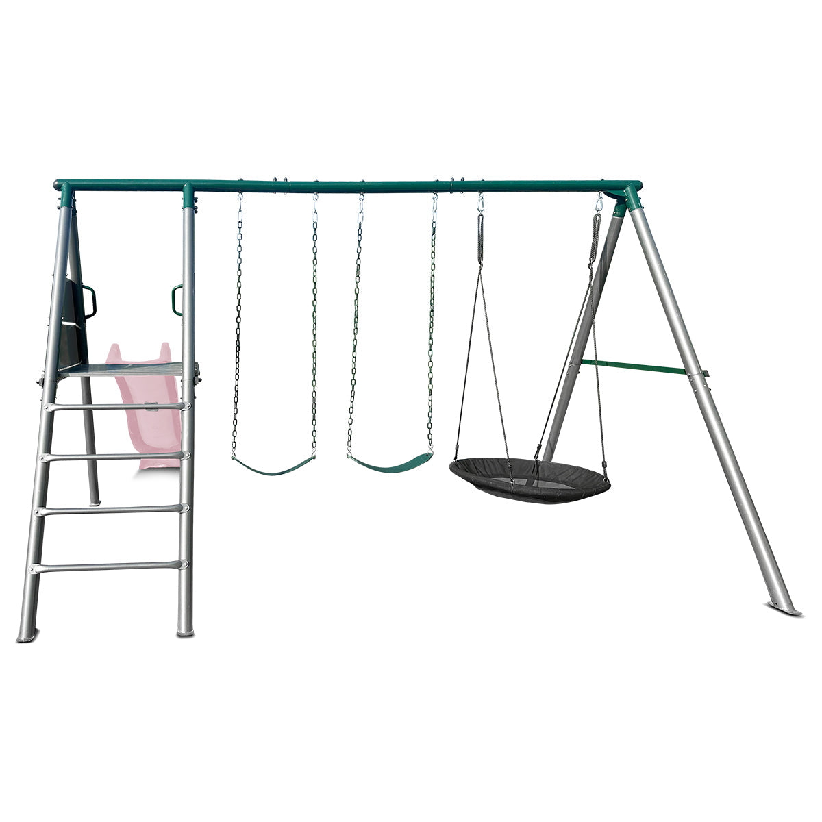 Lifespan Kids Europa Commercial Grade Steel Swing Set with Climb & 2.2m Slide (Pastel Pink)