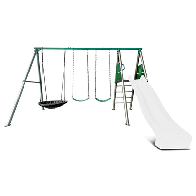 Lifespan Kids Europa Commercial Grade Steel Swing Set with Climb & 3.0m Slide (White)