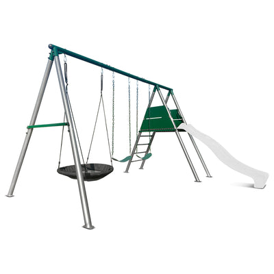 Lifespan Kids Europa Commercial Grade Steel Swing Set with Climb & 3.0m Slide (White)