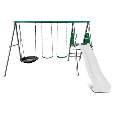 Lifespan Kids Europa Commercial Grade Steel Swing Set with Climb & 3.0m Slide (White)