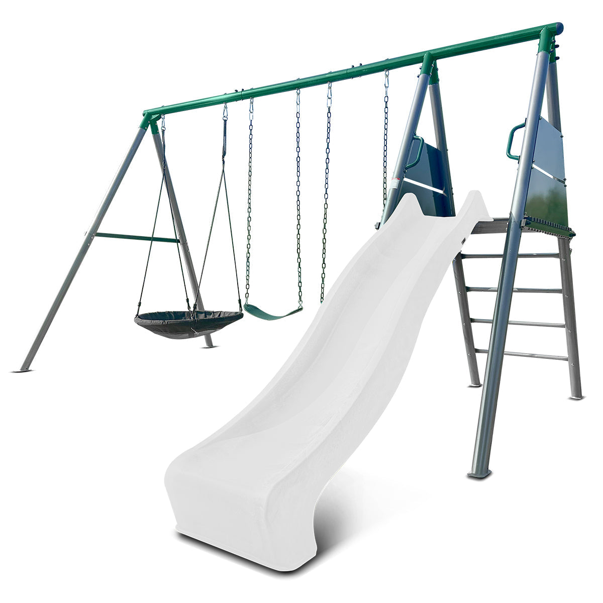 Lifespan Kids Europa Commercial Grade Steel Swing Set with Climb & 3.0m Slide (White)