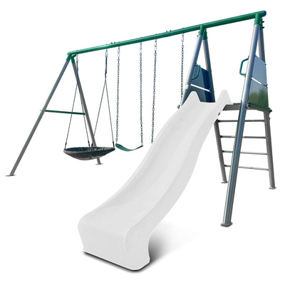 Lifespan Kids Europa Commercial Grade Steel Swing Set with Climb & 3.0m Slide (White)