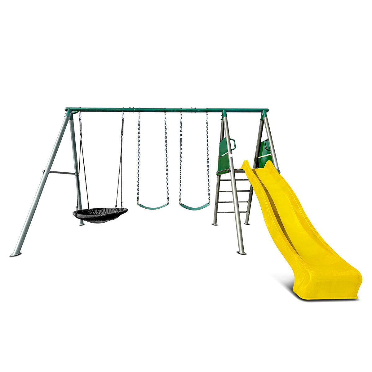 Europa Commercial Steel Swing Set with Yellow Slide