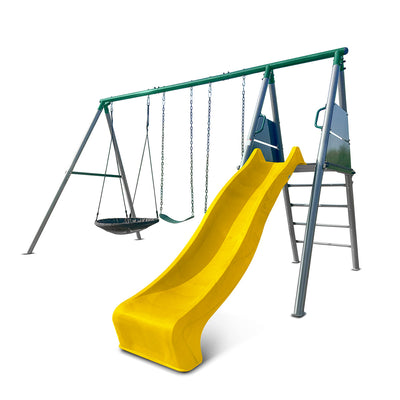 Europa Commercial Steel Swing Set with Yellow Slide