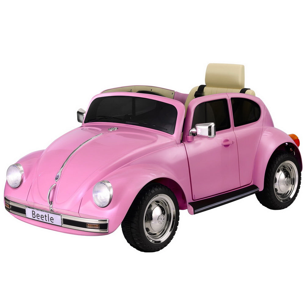Kids Ride On Car Licensed Volkswagen Beetle Electric Toys Horn Remote 6V Pink with Free Customised Plates