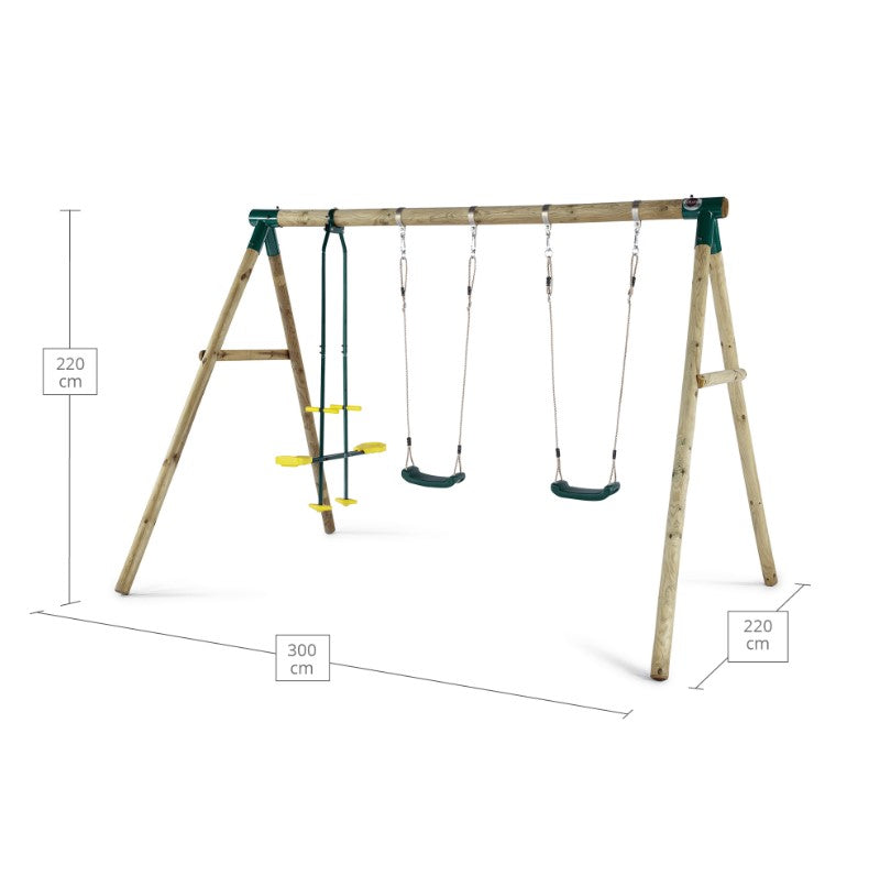 Plum Colobus Wooden Triple Swing Set with Glider