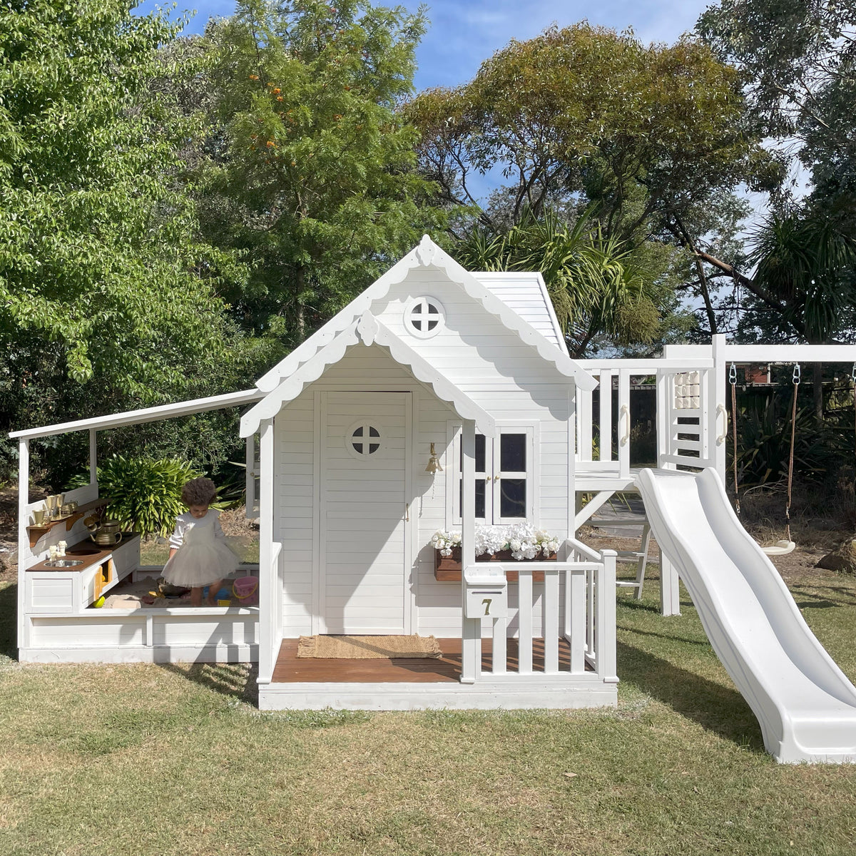 Jolly Shack Cubby with Mud Kitchen and Swing Set by Kidzshack