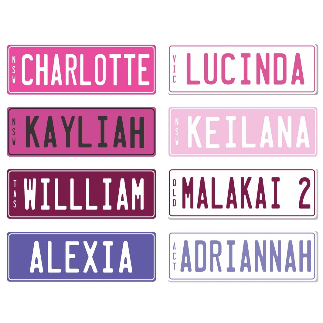 Personalised Kids Number Plates (Set of 2) Pink Blue Purple