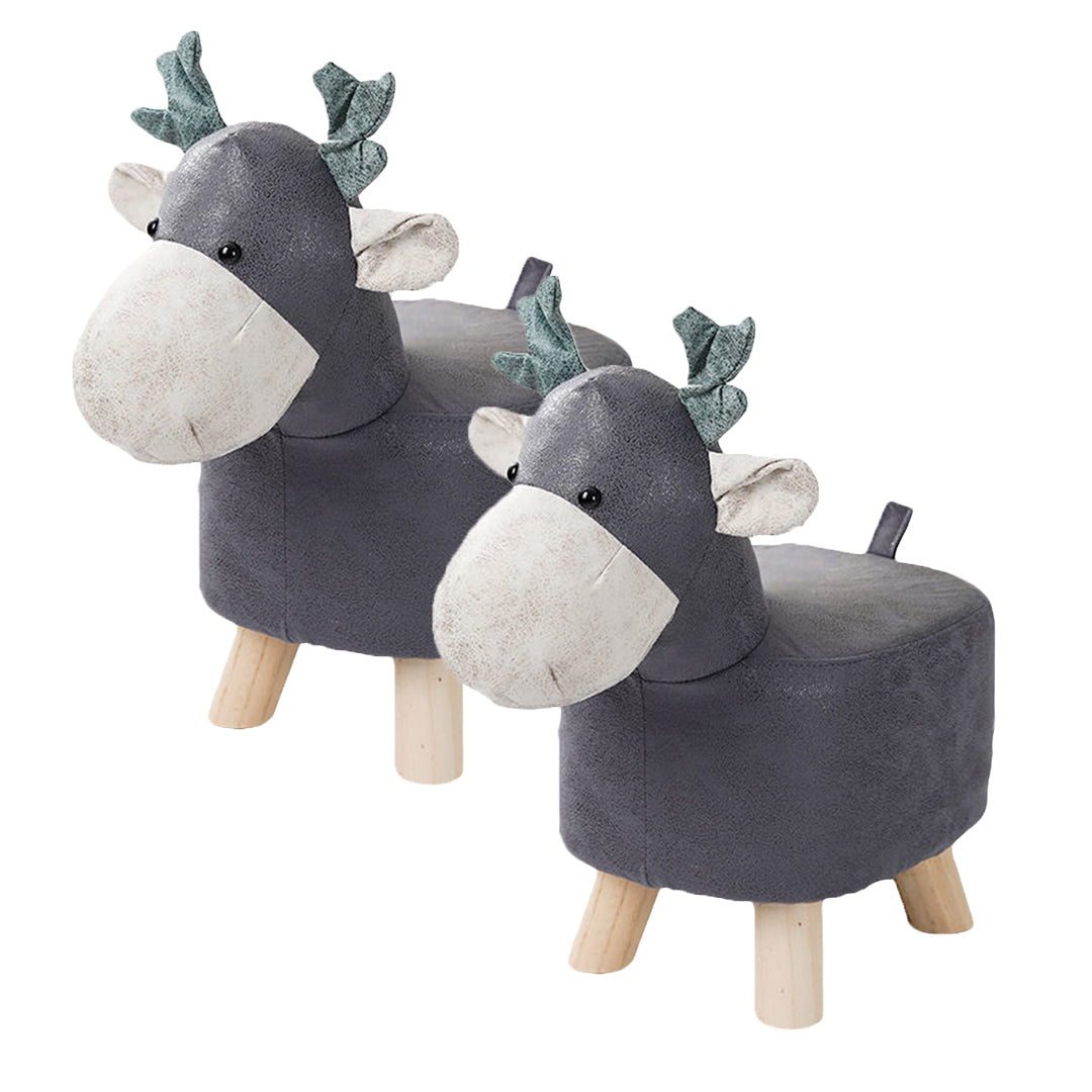 Soga 2x Kids Animal Stool - Deer Character Grey
