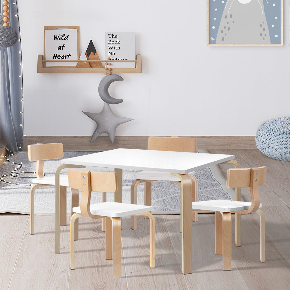 Table and Chairs Set Kids Furniture 5pcs - White by Keezi