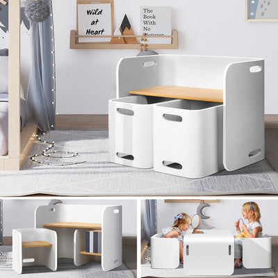 Keezi Table and Chairs Set Shelf Storage 3pcs - White