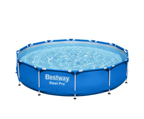 Bestway Swimming Pool 366x76cm Steel Frame Round Above Ground Pools w/ Filter Pump 6473L