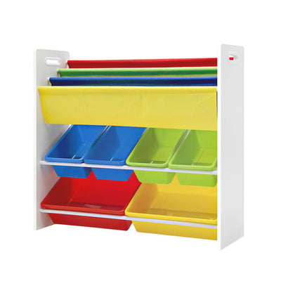 Keezi Kids Toy Storage and Bookshelf with 6 Colourful Bins  - White