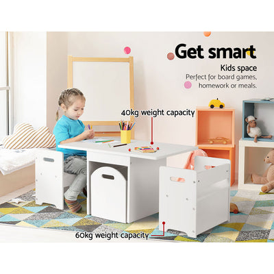 Keezi Kids Multi-function Table and Chair Hidden Storage Box - White