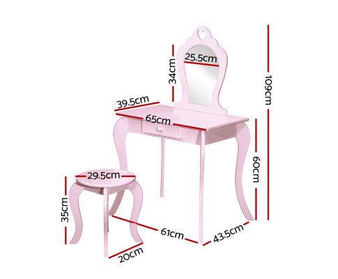 Kids Vanity Makeup Table and Chair - Pink by Keezi