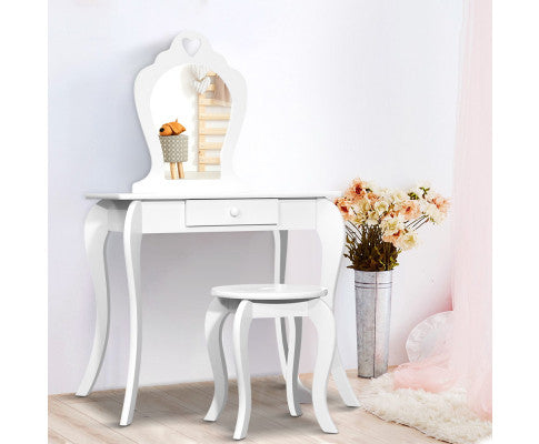 Kids Vanity Makeup Table and Chair - White by Keezi