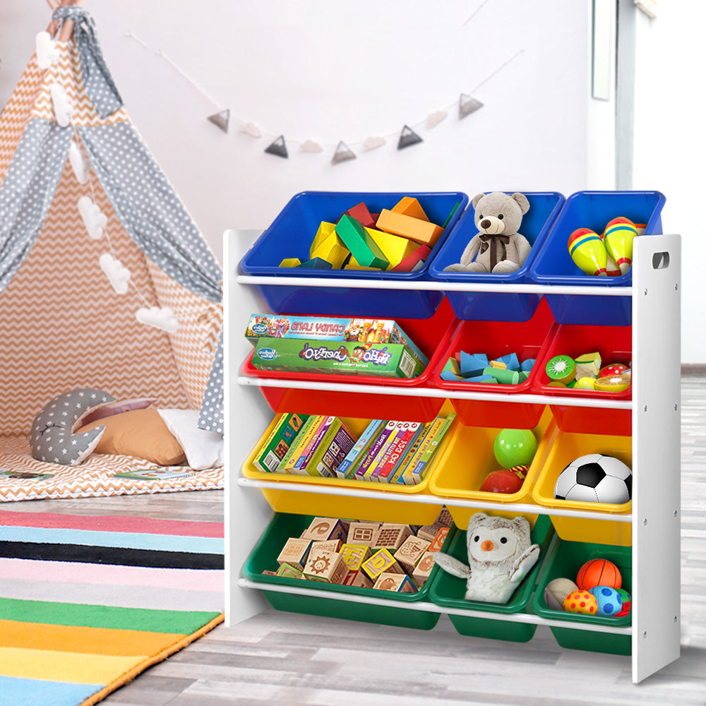 Keezi Kids Toy Box 12 Bins Bookshelf Organiser Children Storage Rack
