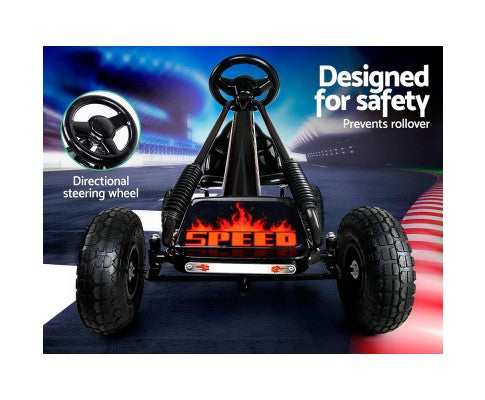 Rigo Kids Pedal Go Kart Ride On Toys Racing Car Rubber Tyre Black with Free Customized Plates