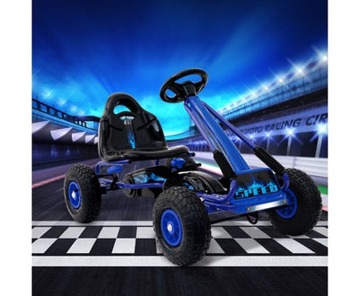 Rigo Kids Pedal Go Kart Ride On Toys Racing Car Rubber Tyre Blue with Free Customized Plates