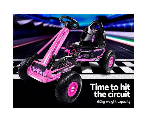 Rigo Kids Pedal Go Kart Ride On Toys Racing Car Rubber Tyre Pink with Customized Plates