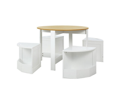 Keezi 5PCS Kids Table and Chairs Set Storage Chair Wooden Play Study Desk