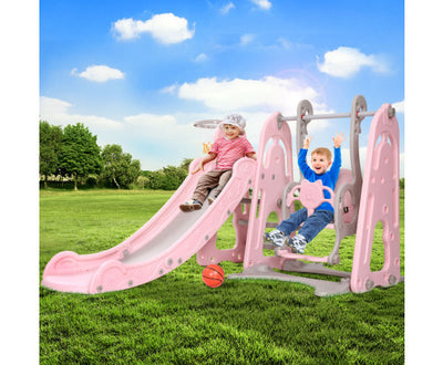 Kids Slide and Swing with Basketball Hoop by Keezi - Pink