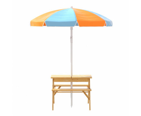 Keezi Kids Outdoor Picnic Table with Umbrella and Water Sand Pit Box
