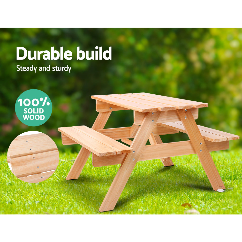 Kids Wooden Picnic Table Set Natural with Umbrella by Keezi