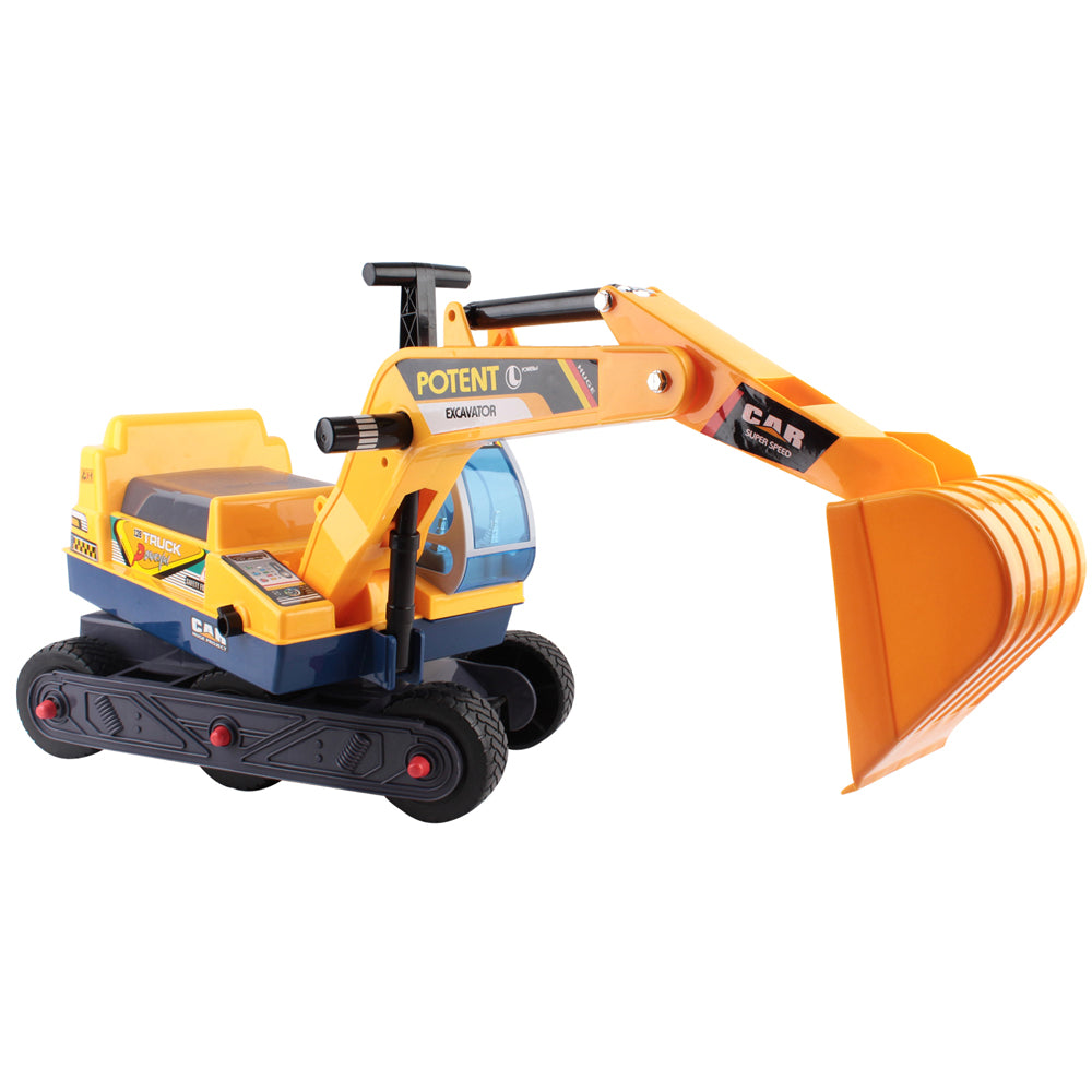 Kid's Pretend Play Ride On Excavator Digger with Helmet - Yellow