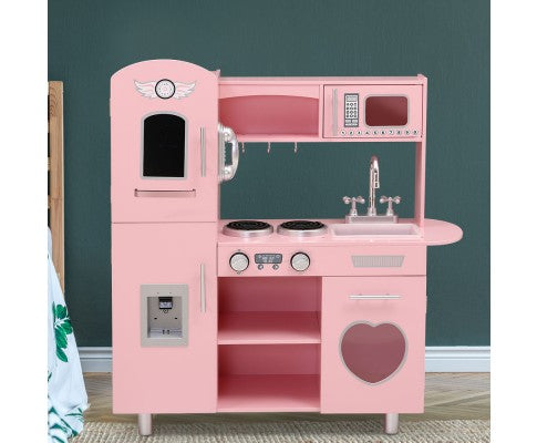 Keezi Kids Kitchen Play Set Wooden Pretend Toys Cooking Children Storage Pink