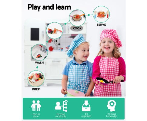 Wooden Kitchen Play Set with Dispenser and Utensils - White by Keezi
