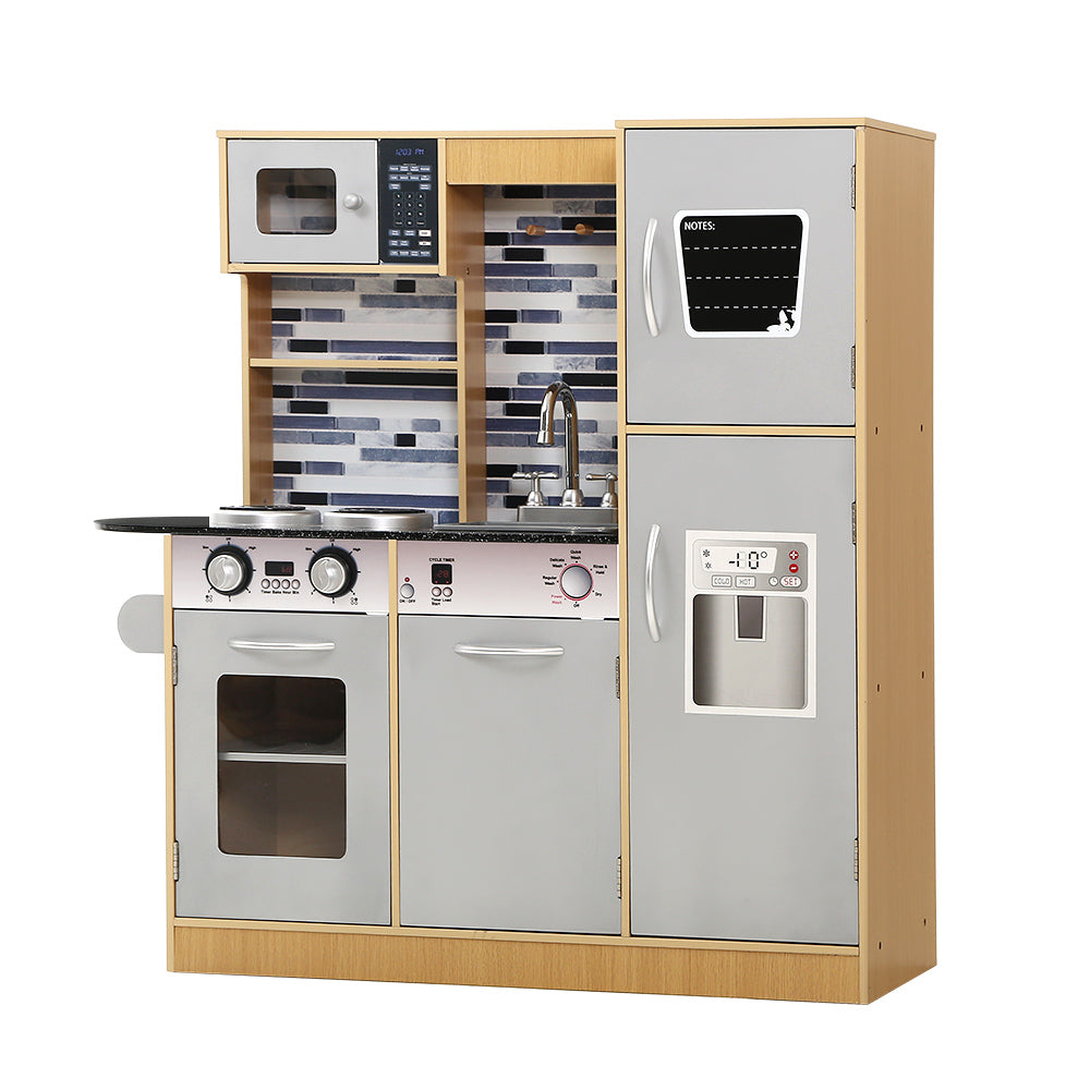 Keezi Kids Wooden Kitchen Pretend Play in Modern Design - Grey and Natural Wood