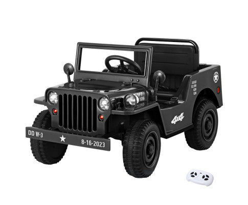 Rigo Kids Electric Ride On Car Jeep Military Off Road Toy Cars Remote 12V Black with Free Customized Plates