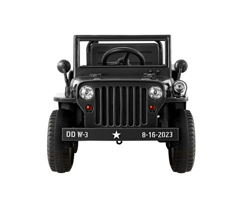 Rigo Kids Electric Ride On Car Jeep Military Off Road Toy Cars Remote 12V Black with Free Customized Plates