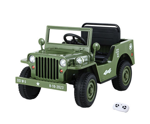 Rigo Kids Electric Ride On Car Jeep Military Off Road Toy Cars Remote 12V Olive with Free Customized Plates