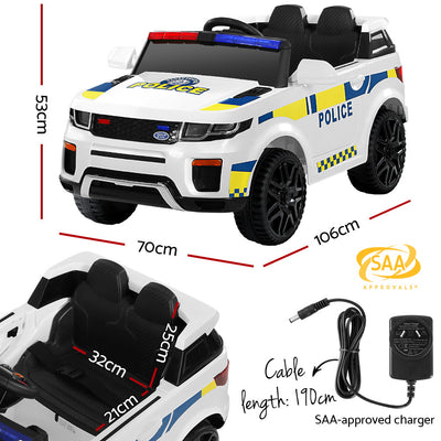 Rigo Kids Ride On Car Patrol Police with Remote Control 12V - White with Free Customized Plate