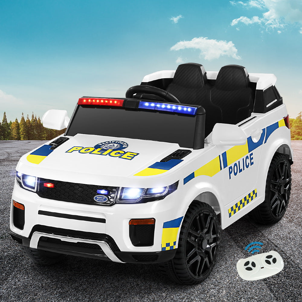 Rigo Kids Ride On Car Patrol Police with Remote Control 12V - White with Free Customized Plate
