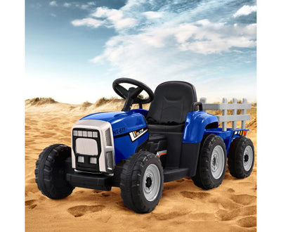 Rigo Ride On Car Tractor with Trailer Electric Cars 12V Blue