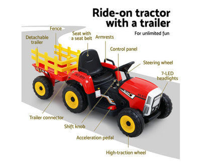 Rigo Ride On Car Tractor with Trailer Electric Cars 12V Red
