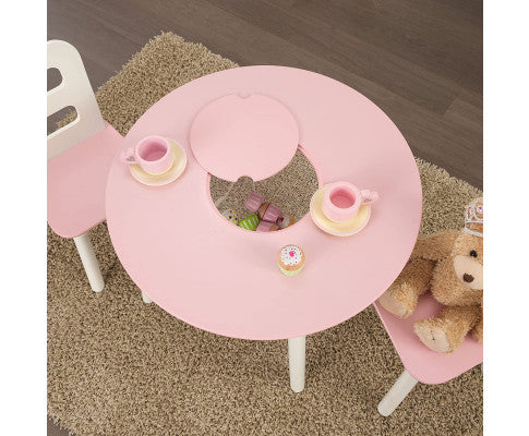 Round Table and 2 Chair Set for children (White and Pink)
